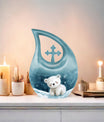 10 Inch Polar Bear Urn with Cross Drop design