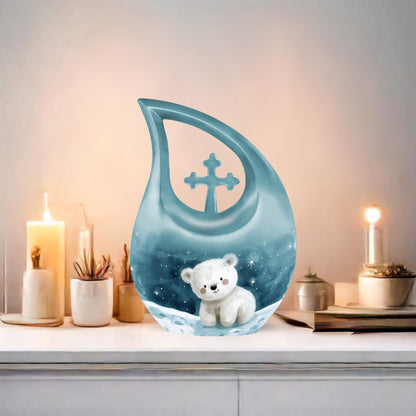 10 Inch Polar Bear Urn with Cross Drop design
