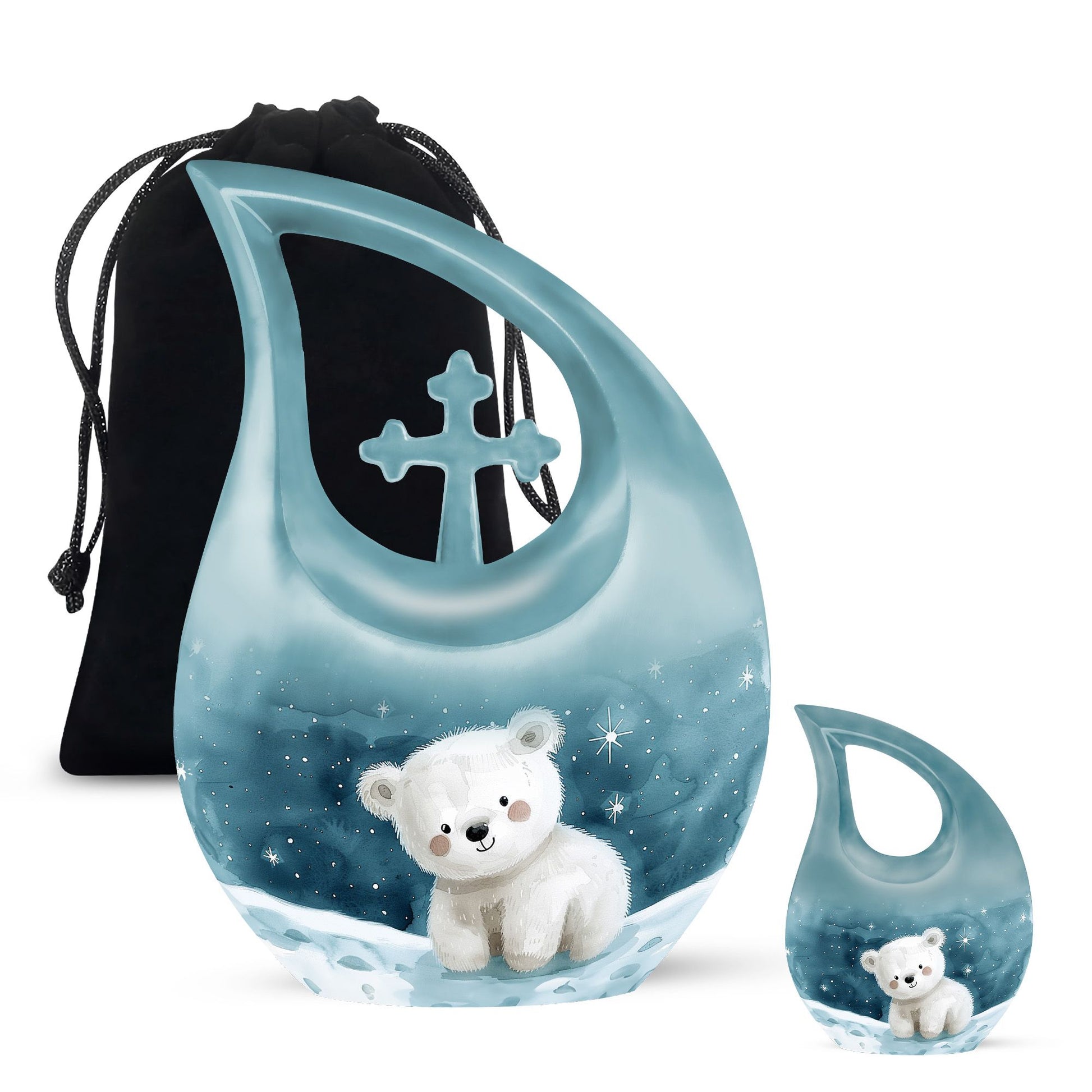 Polar Bear Theme Large Urn With 1 Keepsake Urn