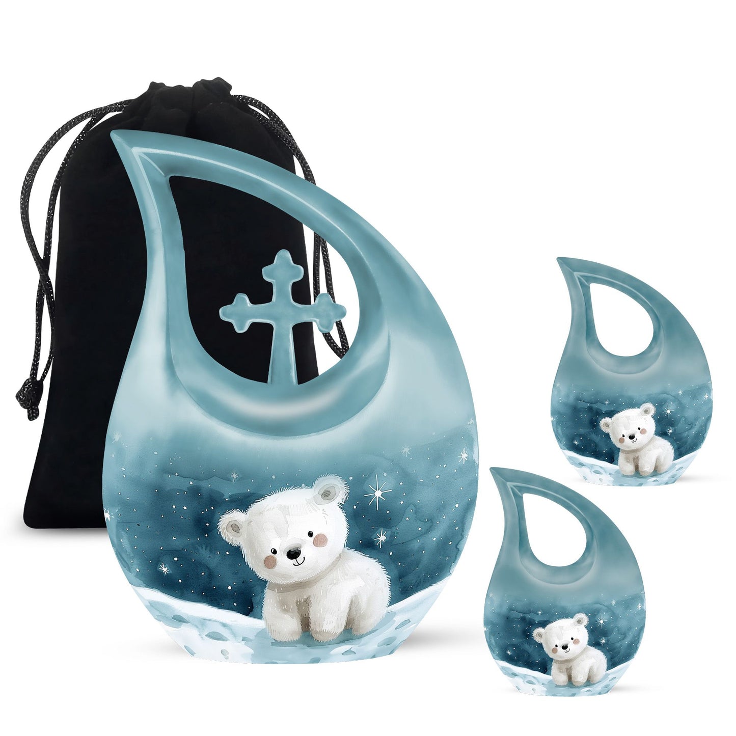 10 Inch Polar Bear Urn with Cross Drop design
