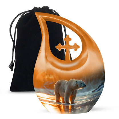 10-inch Polar Bear Urn, Cross Drop design