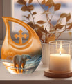 10-inch Polar Bear Urn, Cross Drop design