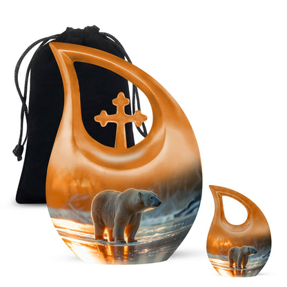 10-inch Polar Bear Urn, Cross Drop design