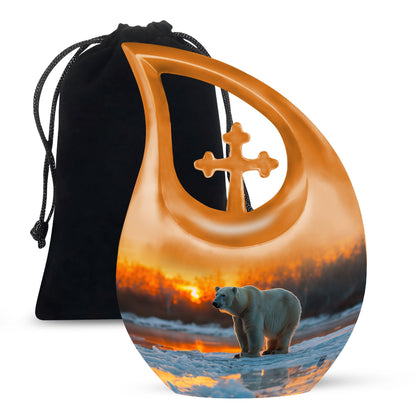 Affordable 10-inch Polar Bear Urn with Cross Drop design