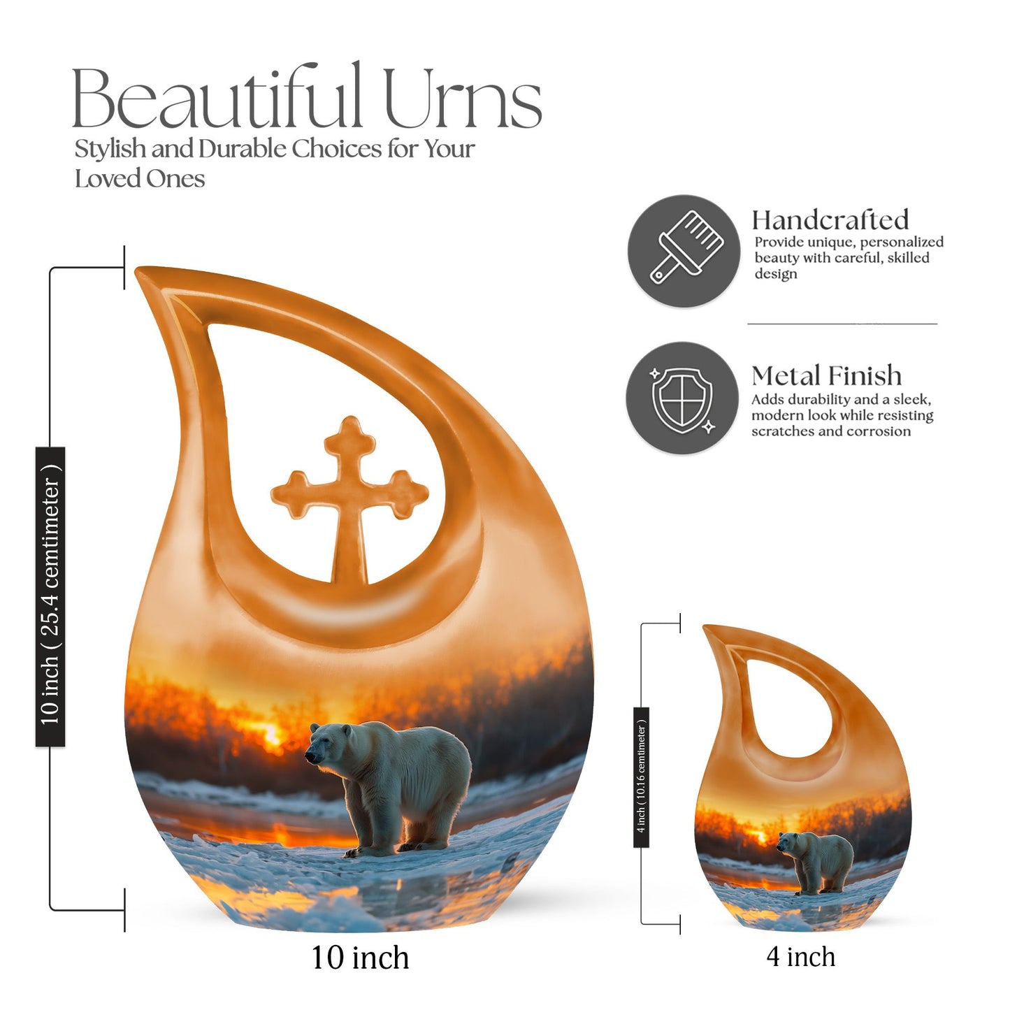 Affordable 10-inch Polar Bear Urn with Cross Drop design