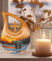 Affordable 10-inch Polar Bear Urn with Cross Drop design