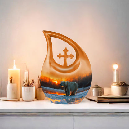 Affordable 10-inch Polar Bear Urn with Cross Drop design