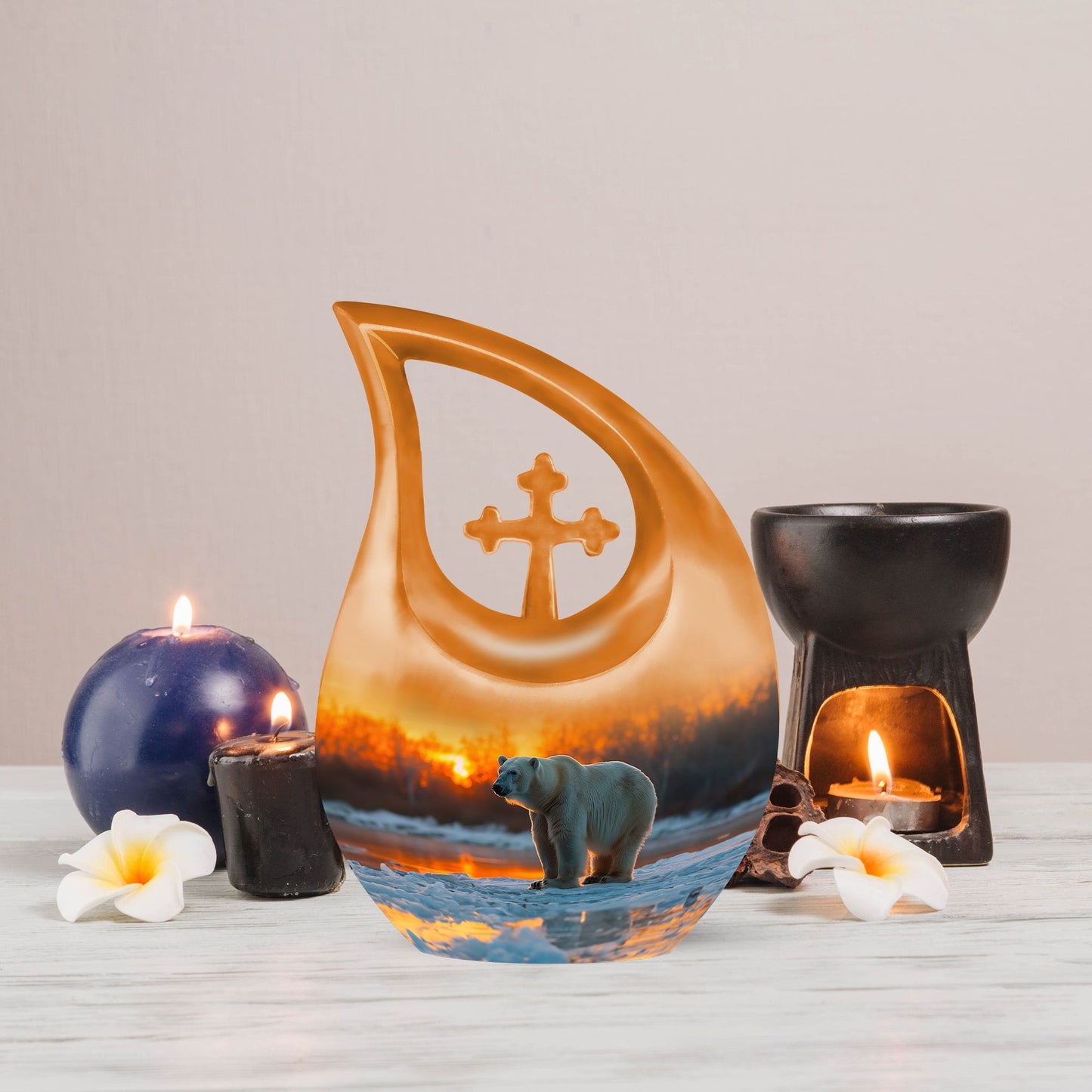 Affordable 10-inch Polar Bear Urn with Cross Drop design