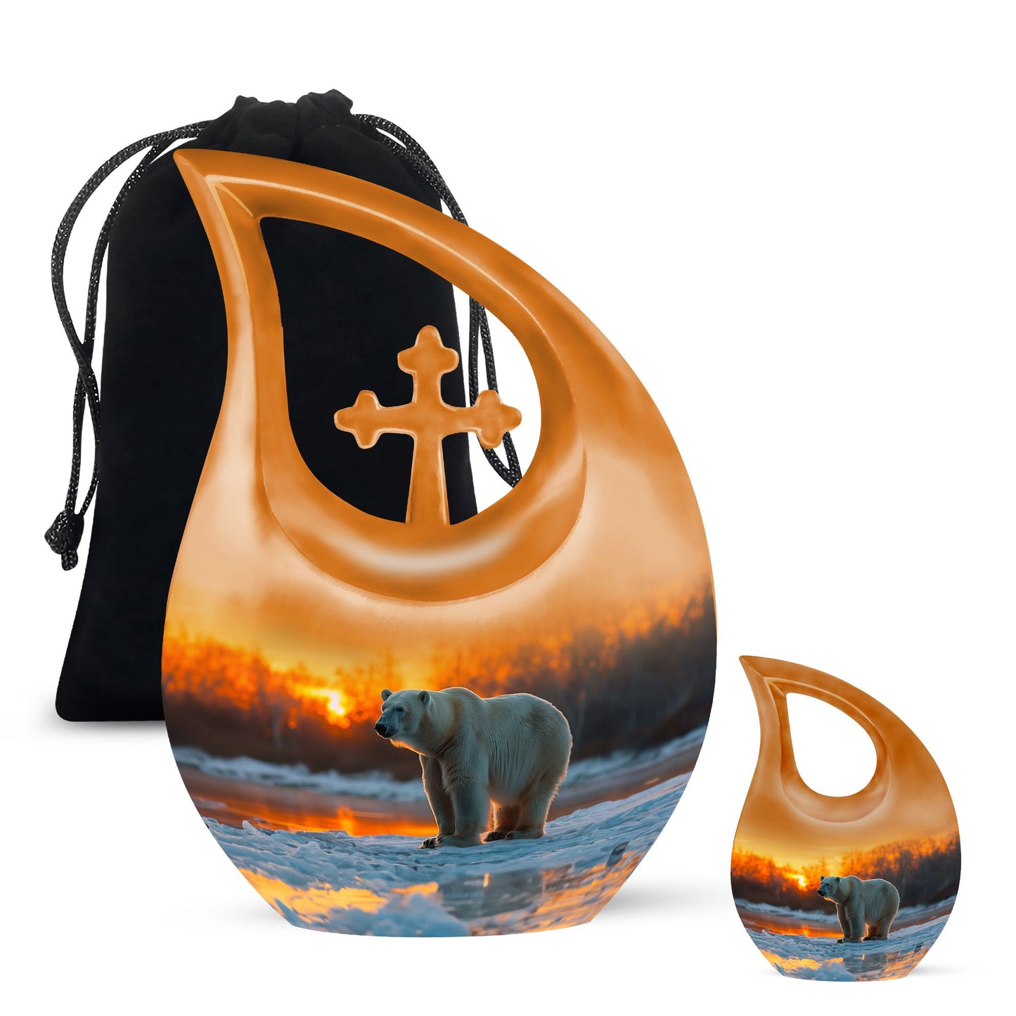 Affordable 10-inch Polar Bear Urn with Cross Drop design