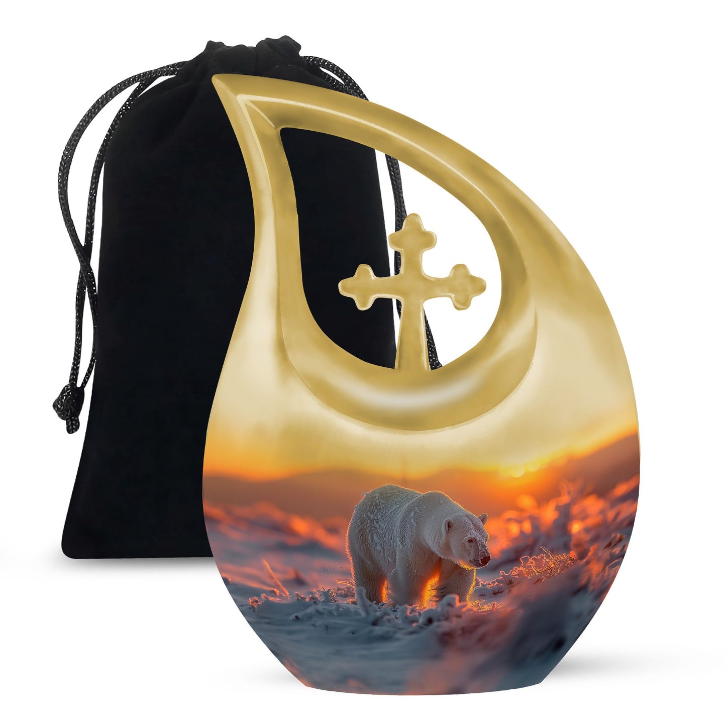 10 inch Polar Bear urn with cross-drop design for human ashes