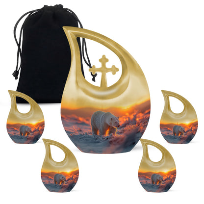 10 inch Polar Bear urn with cross-drop design for human ashes