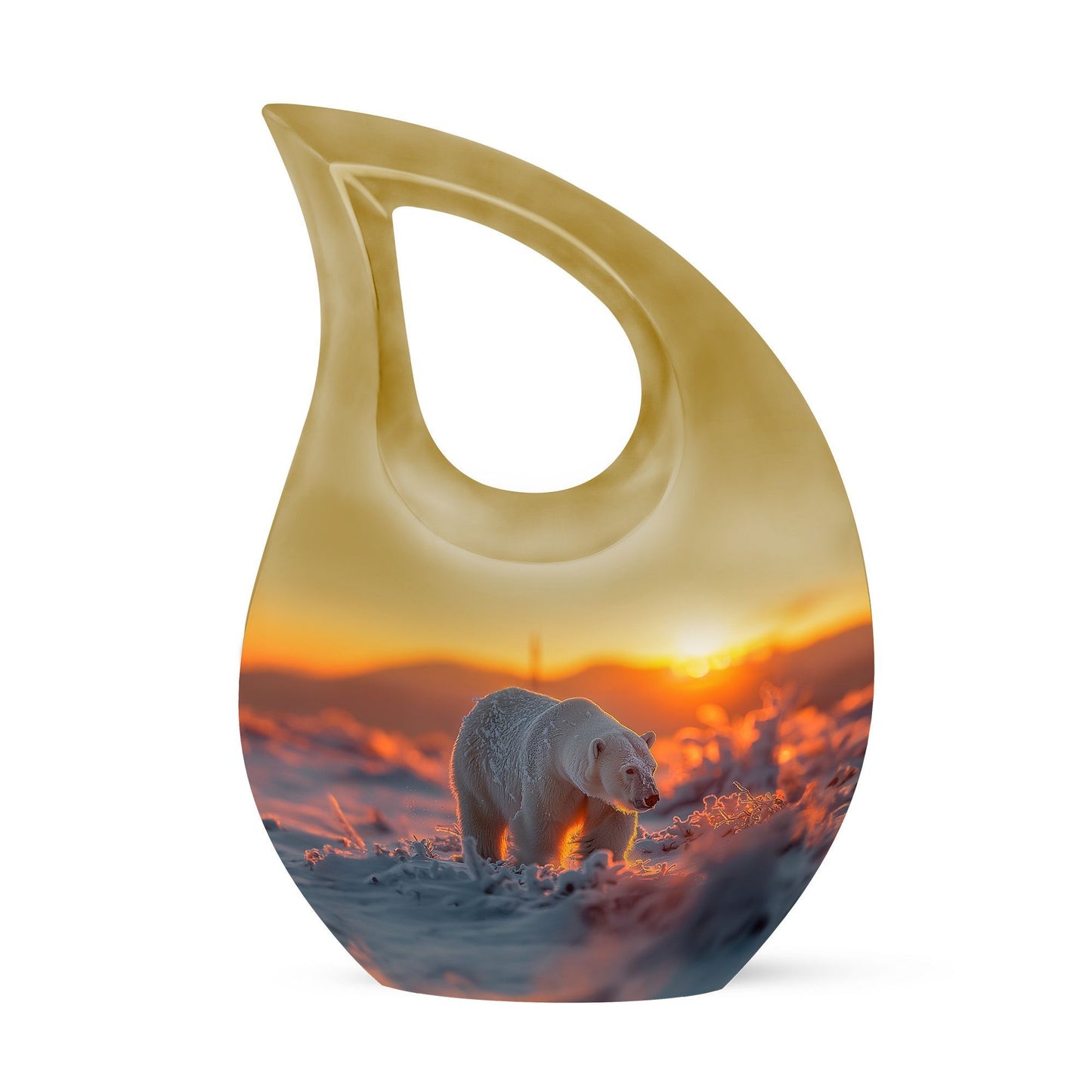 10 inch Polar Bear urn with cross-drop design for human ashes