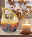 10 inch Polar Bear urn with cross-drop design for human ashes