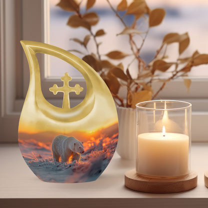 10 inch Polar Bear urn with cross-drop design for human ashes