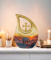 10 inch Polar Bear urn with cross-drop design for human ashes