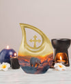 10 inch Polar Bear urn with cross-drop design for human ashes