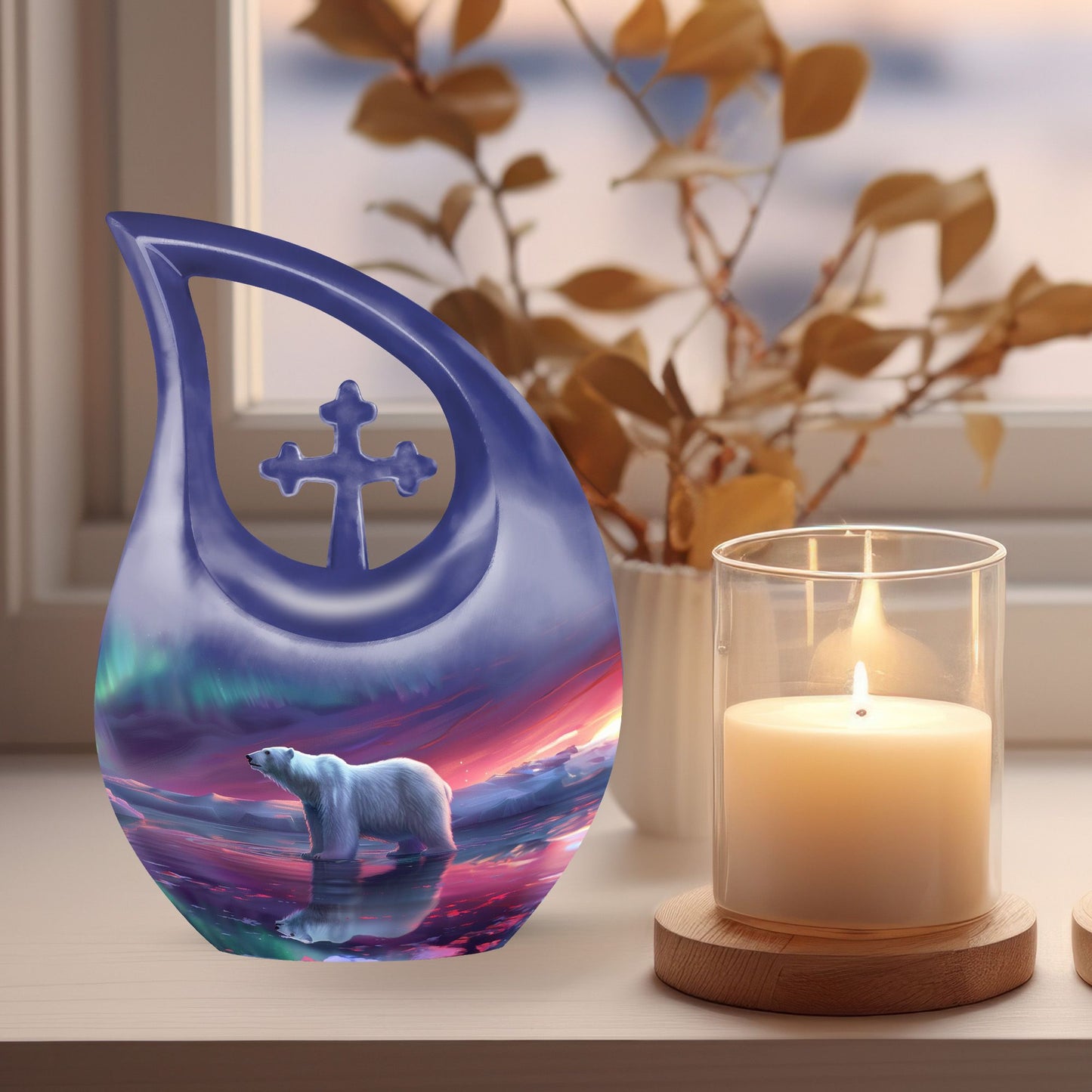Large Polar Bear Urn, Cross Drop design.