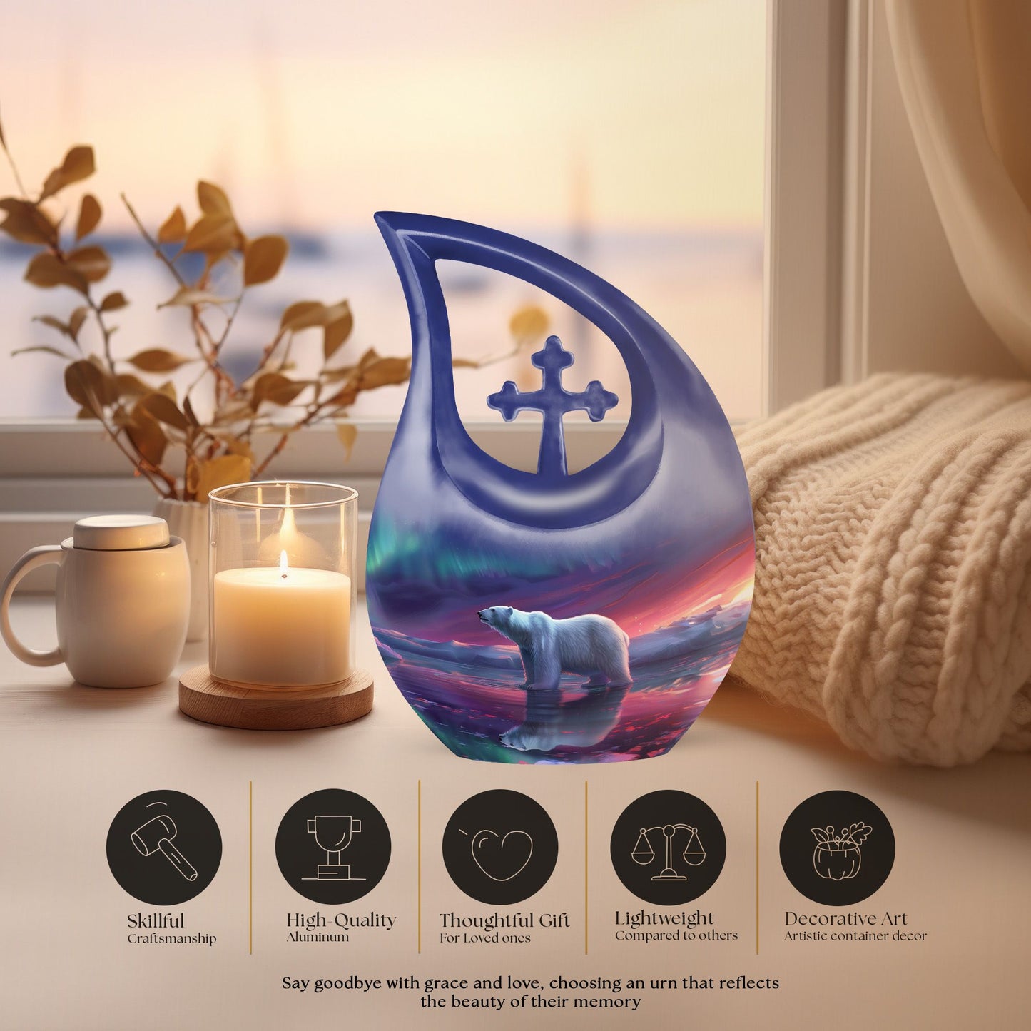 Large Polar Bear Urn, Cross Drop design.