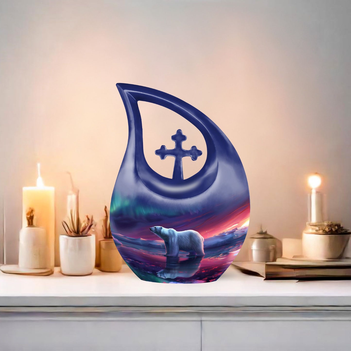 Large Polar Bear Urn, Cross Drop design.