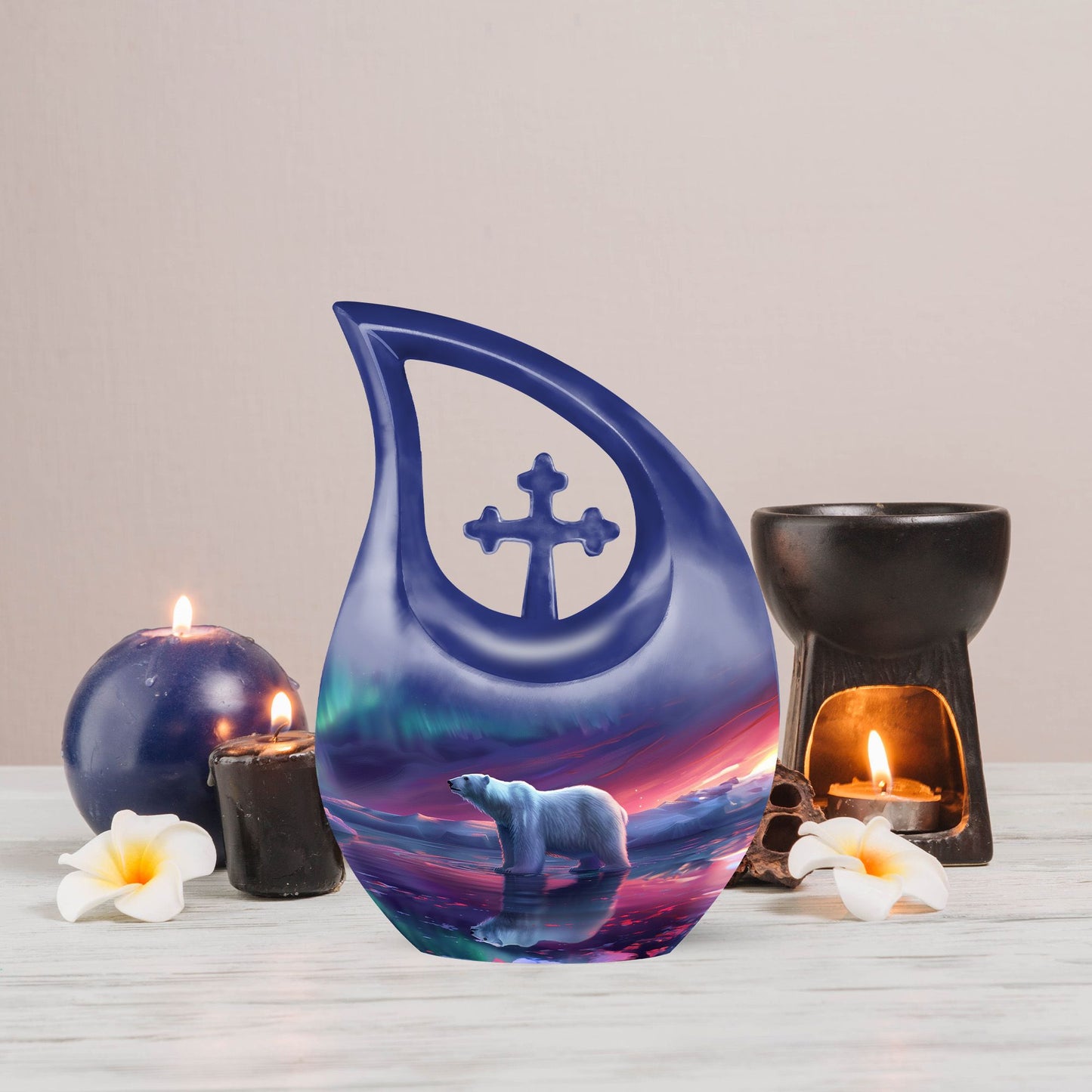 Large Polar Bear Urn, Cross Drop design.