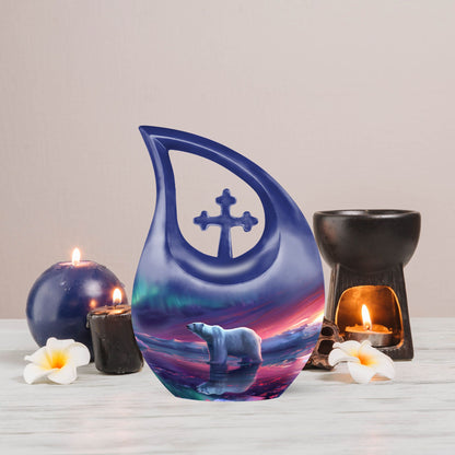 Large Polar Bear Urn, Cross Drop design.