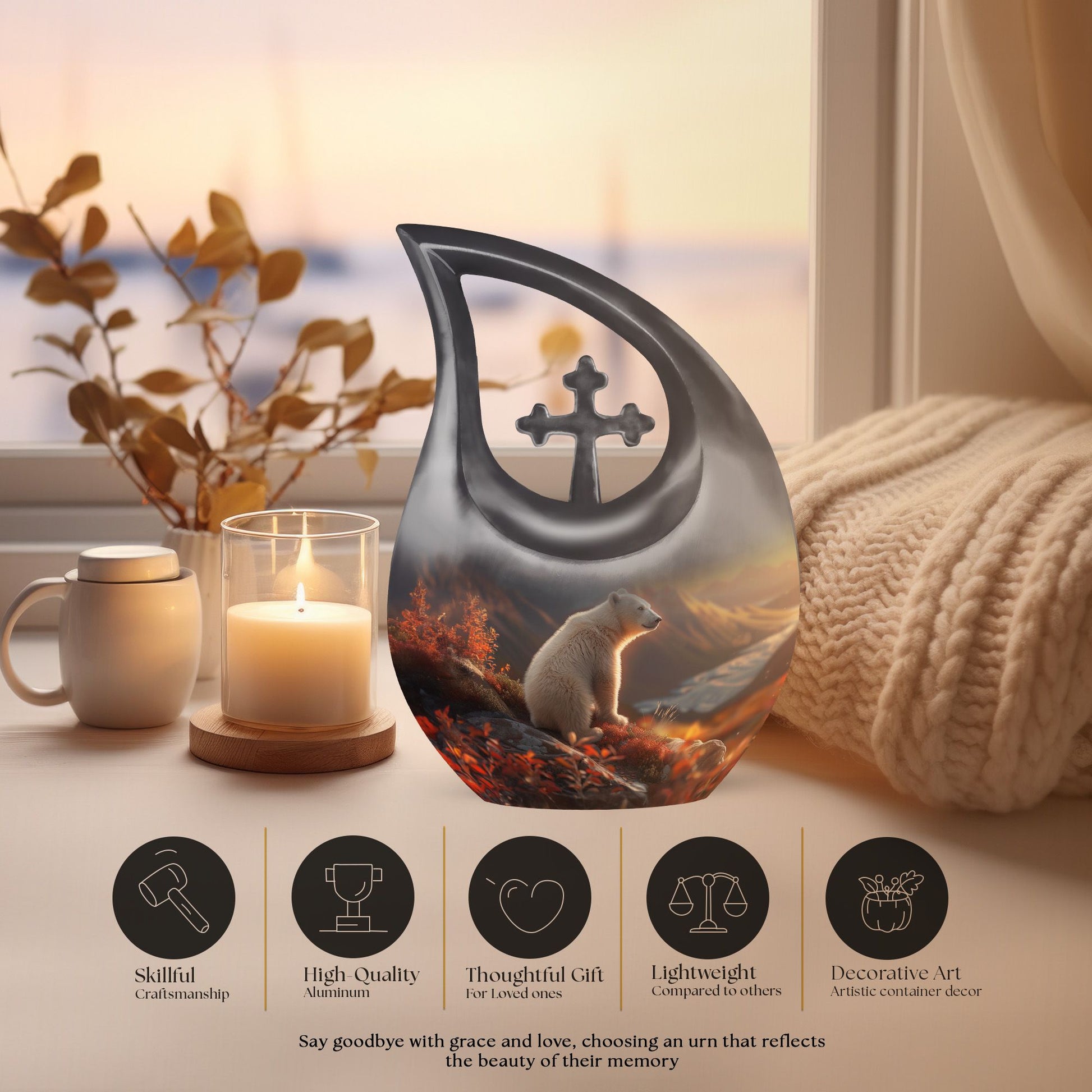 Affordable Aluminium Cross Drop Polar Bear Urn