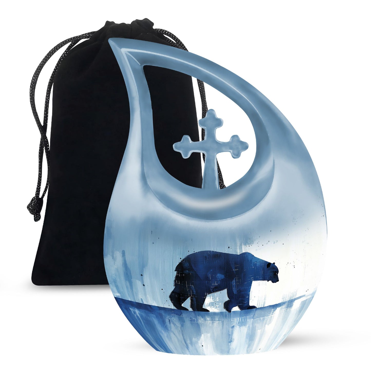 10-inch Polar Bear Urn with Cross Drop Design