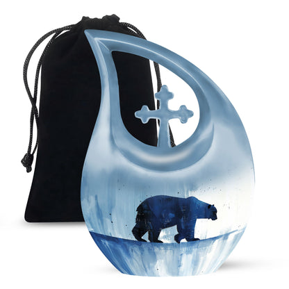 10-inch Polar Bear Urn with Cross Drop Design