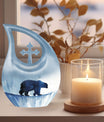 10-inch Polar Bear Urn with Cross Drop Design