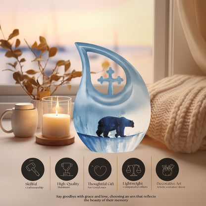 10-inch Polar Bear Urn with Cross Drop Design