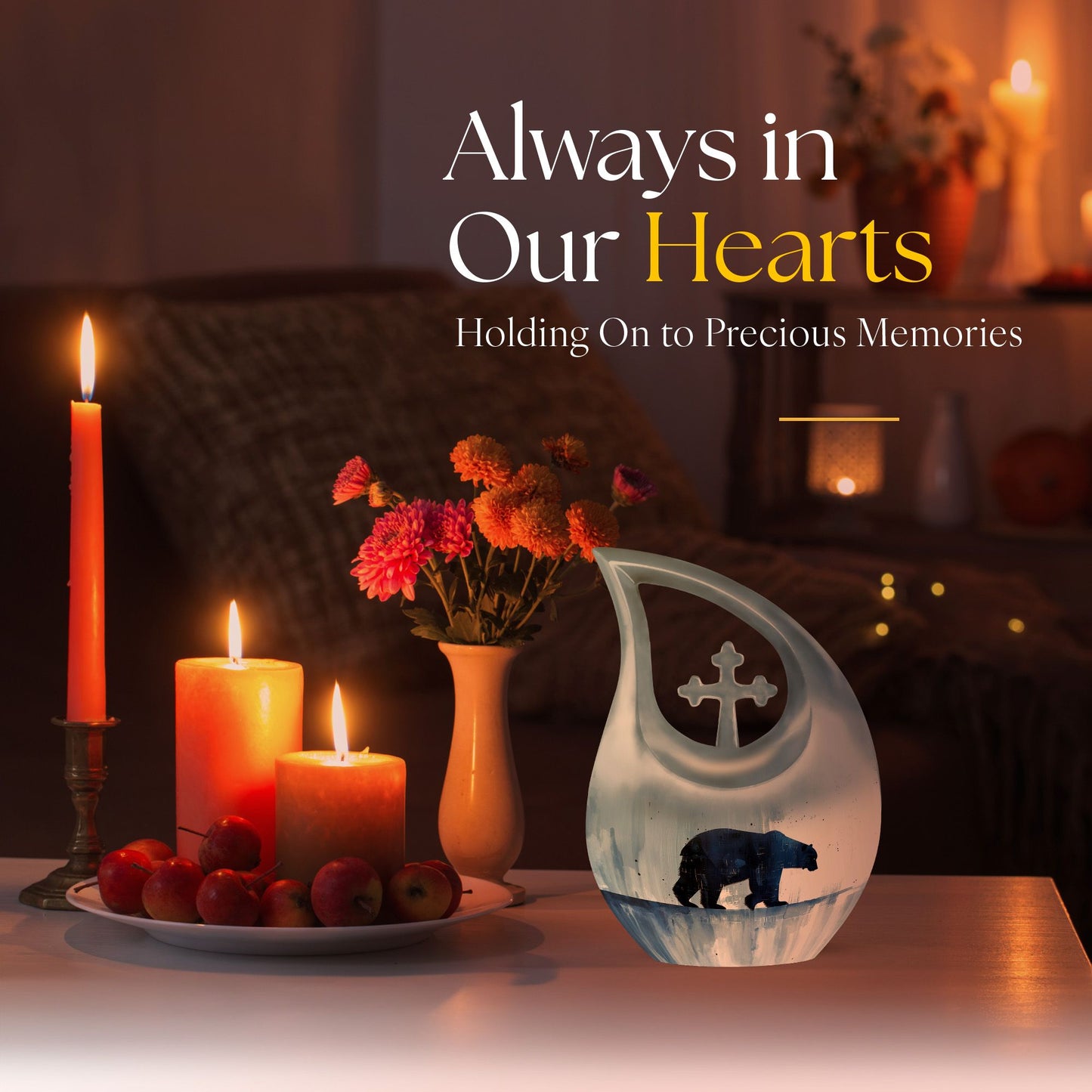 10-inch Polar Bear Urn with Cross Drop Design