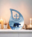 10-inch Polar Bear Urn with Cross Drop Design