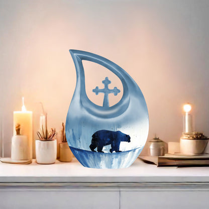 10-inch Polar Bear Urn with Cross Drop Design