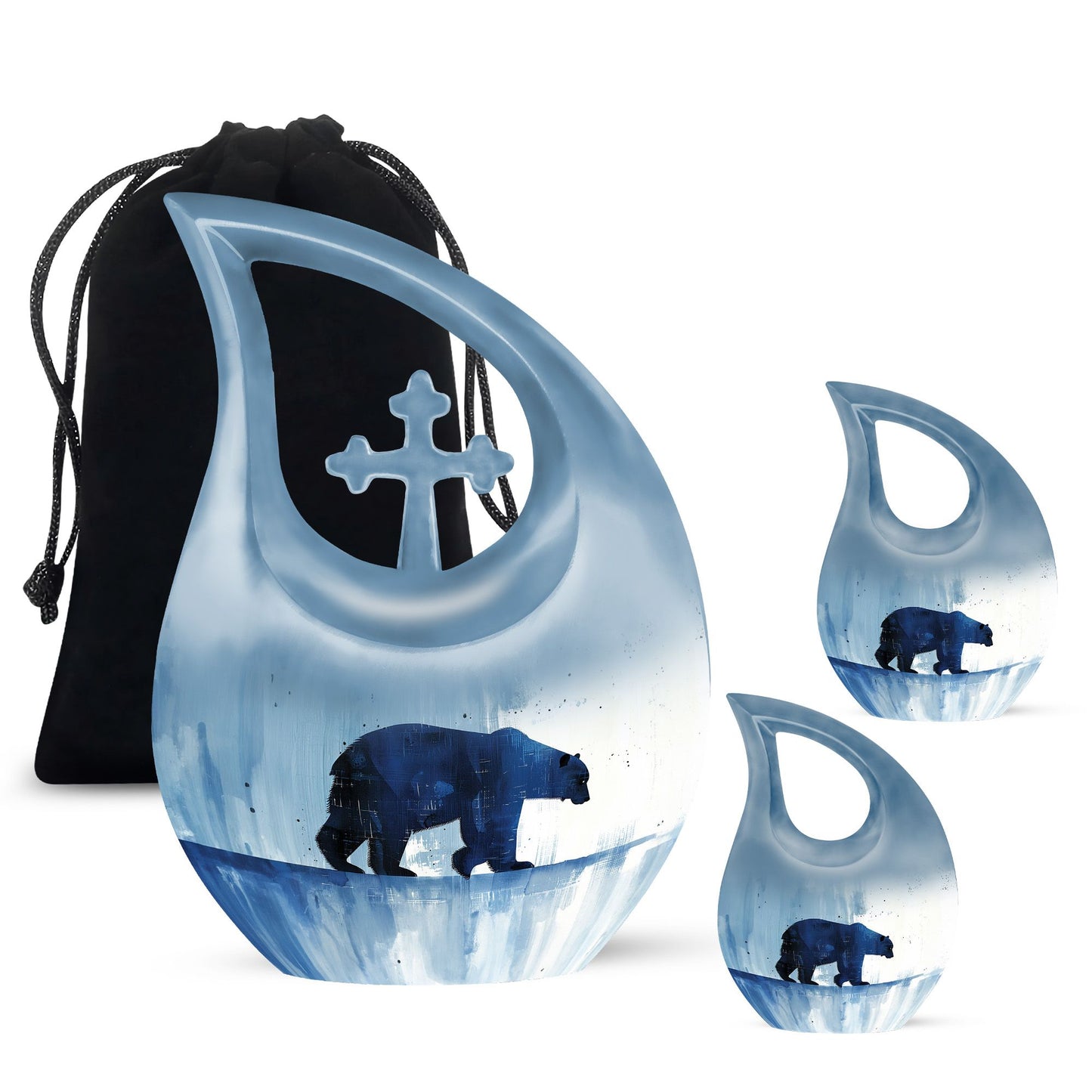10-inch Polar Bear Urn with Cross Drop Design