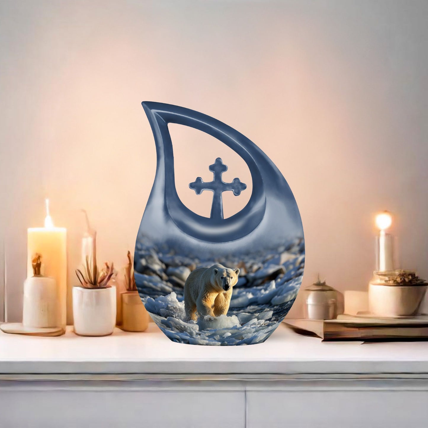 Polar Bear Themed 10 Inch Aluminium Memorial Urn