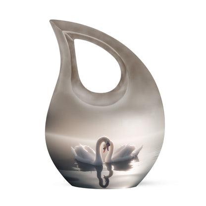 10-inch Swan-themed Cross Drop Small Memorial Urn