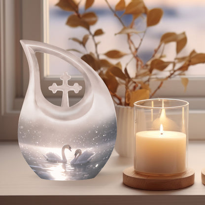 10-inch Swan Urn with Cross Drop Design