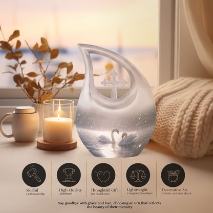 10-inch Swan Urn with Cross Drop Design