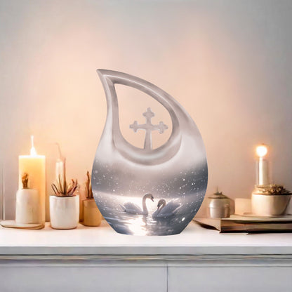 10-inch Swan Urn with Cross Drop Design
