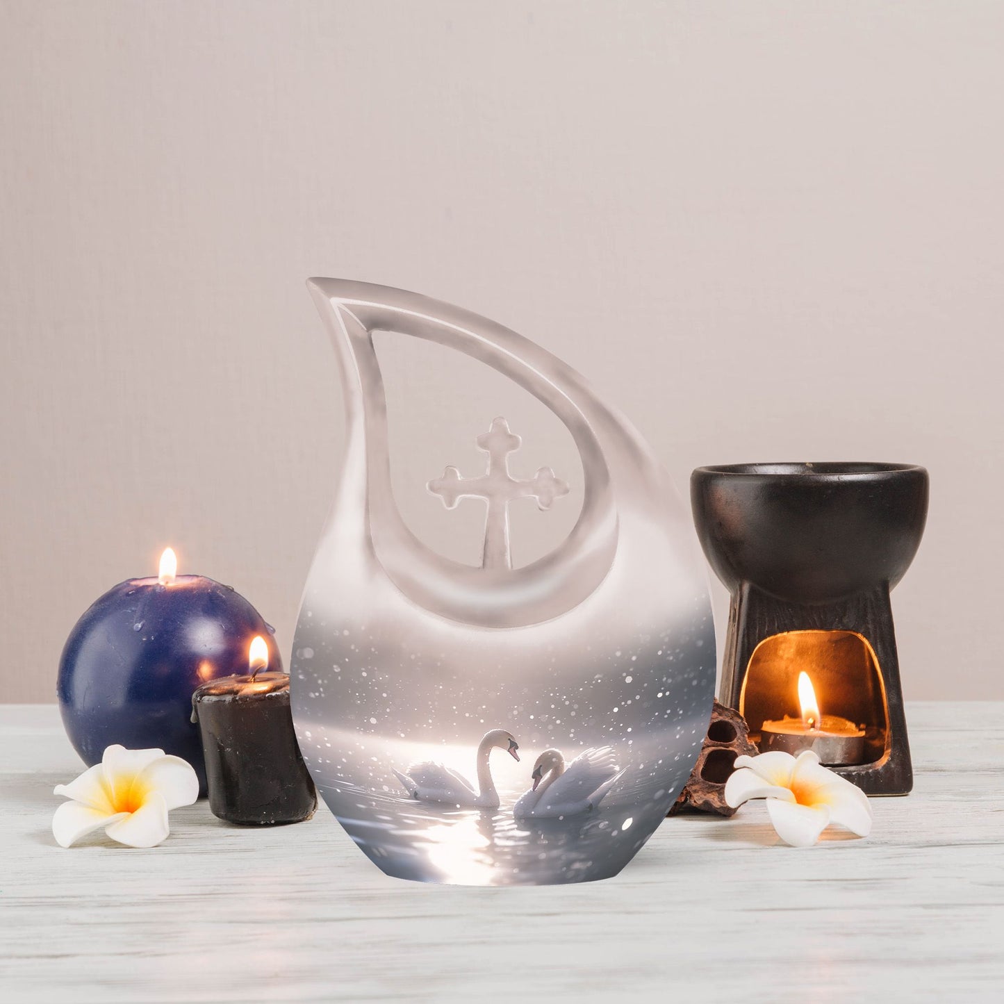 10-inch Swan Urn with Cross Drop Design