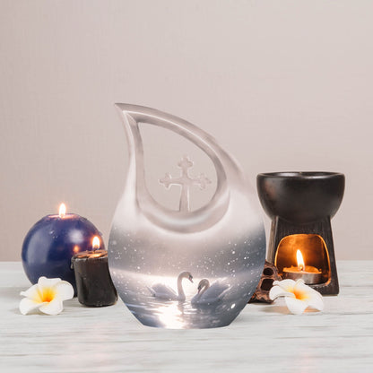 10-inch Swan Urn with Cross Drop Design