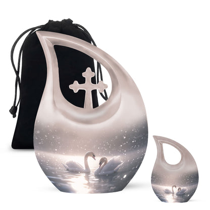 10-inch Swan Urn with Cross Drop Design