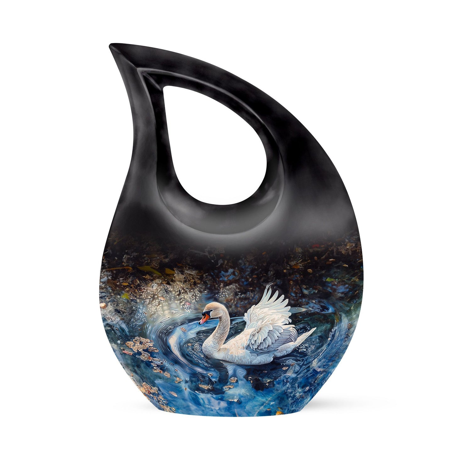 10 inch Swan Urn vase with Cross Drop