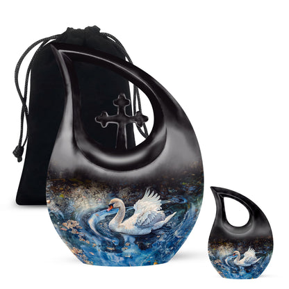 Personalized Swan Memorial Urn for Mom - 10-inch, 200 cu in - Yatskia