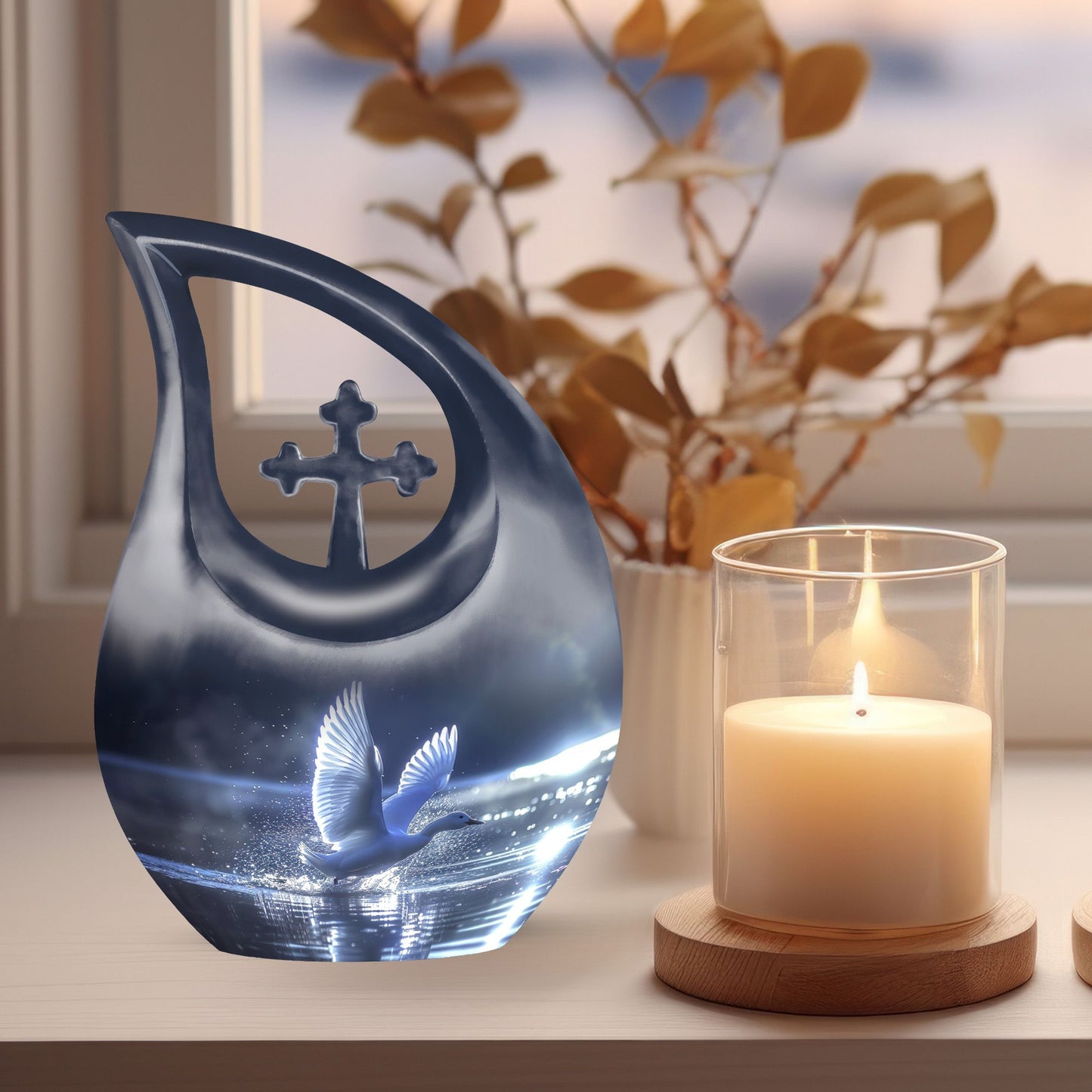10-inch Swan Themed Cross Drop Keepsake Urn