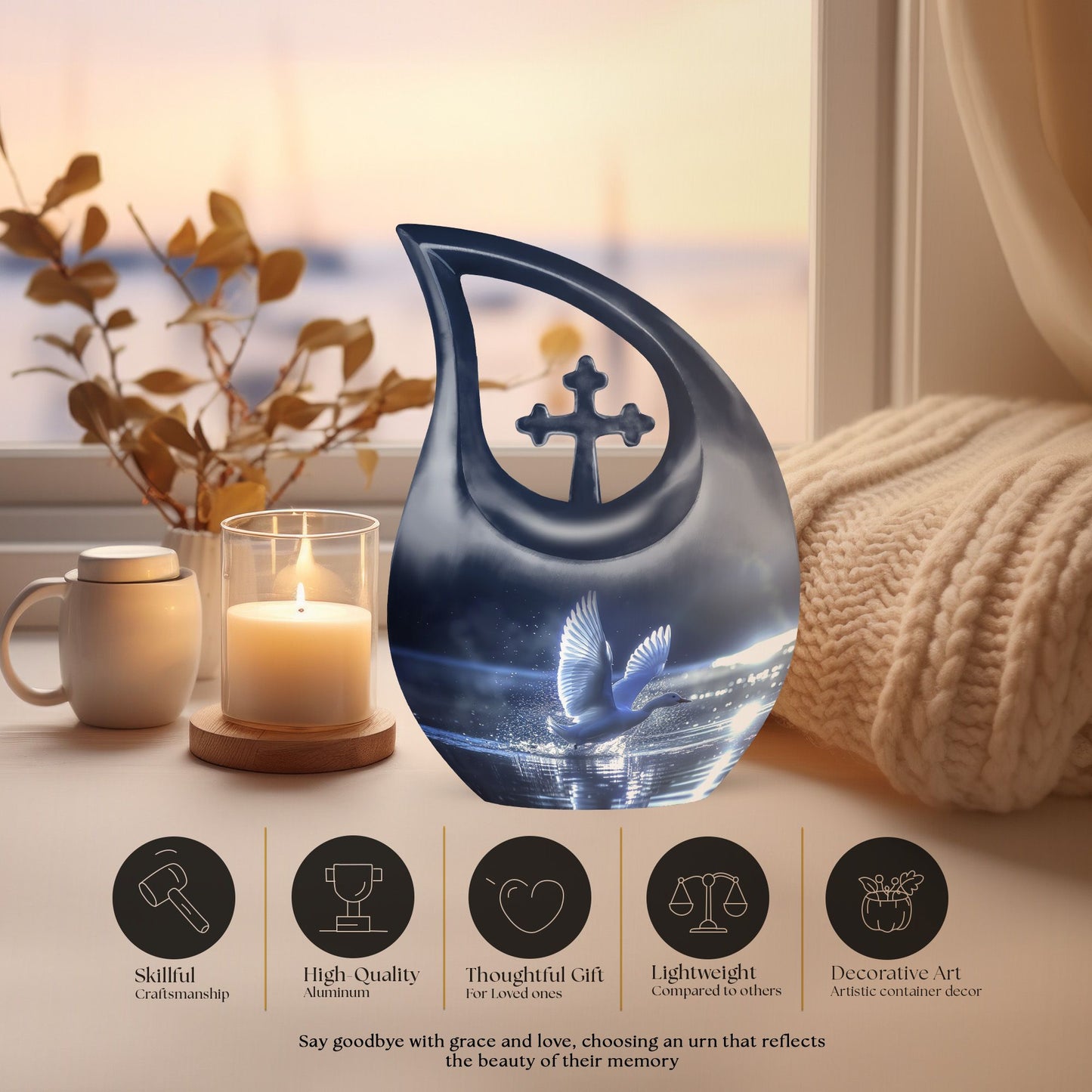 10-inch Swan Themed Cross Drop Keepsake Urn