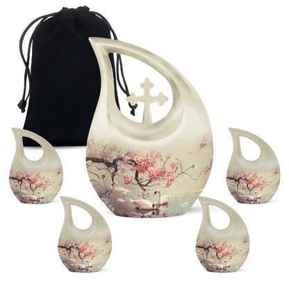 Swan Theme Large Urn With 4 Keepsake Urn