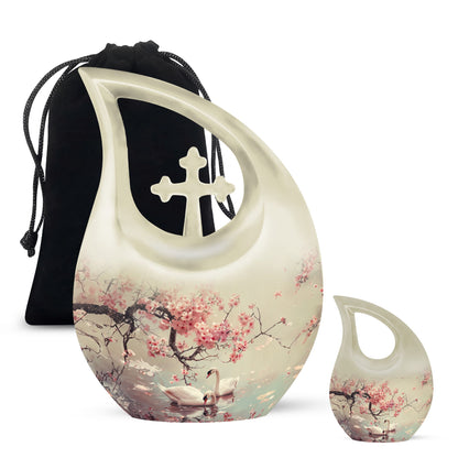 Swan Theme Large Urn With 1 Keepsake Urn
