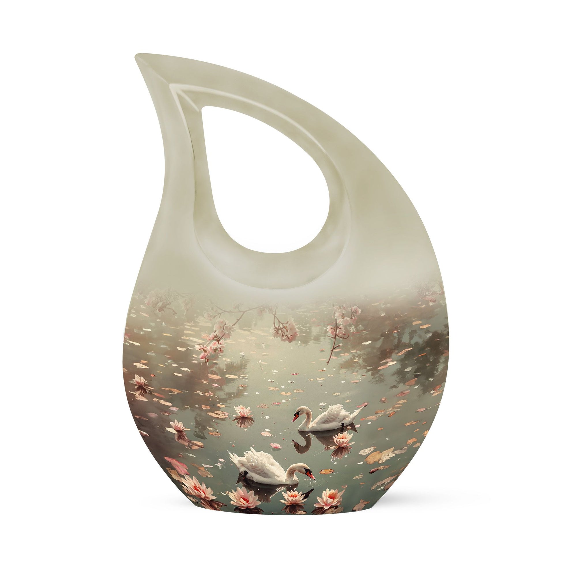 10-inch Swan Urn with a Cross Drop design for ashes