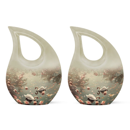 10-inch Swan Urn with a Cross Drop design for ashes